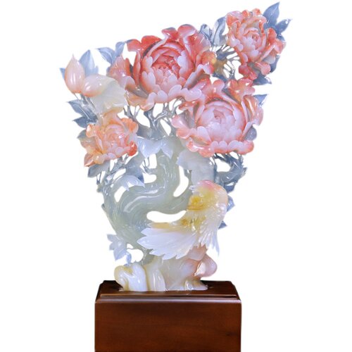天然玉石牡丹花开富贵摆件客厅玄关办公桌装R饰品摆设个性创意