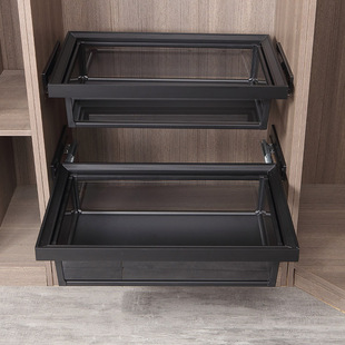 衣柜伸缩拉篮抽屉式 架家用内置玻璃金属收纳滑轨配件 衣帽间衣橱裤