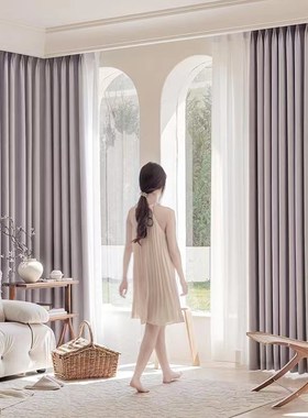 紫色加厚雪尼尔奶油丝绒遮光窗帘2A024新款轻奢客厅卧室遮阳帘秋