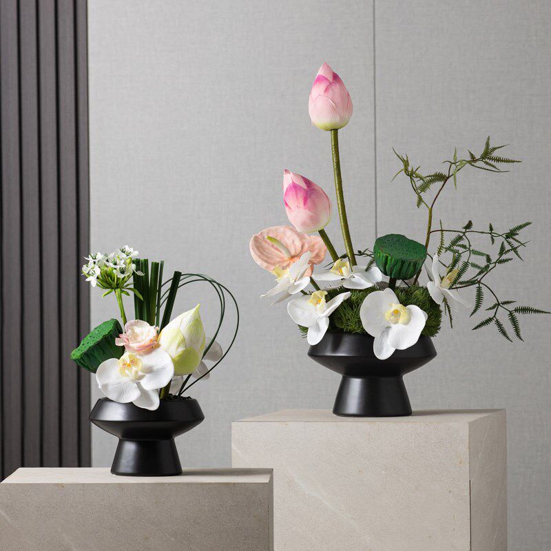 荷花摆件仿真花居莲花圆桌家假中式花意花艺装饰客厅酒店餐厅禅艺