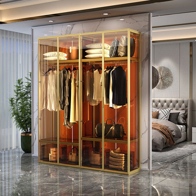 现代简约轻奢钢化玻m璃衣柜铝合金属可定制卧室衣帽间2346门大衣