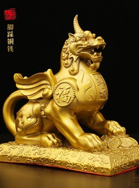 纳福貔貅黄铜摆件玄o关吸财瑞兽皮丘家居客厅铜装饰品店铺开业送