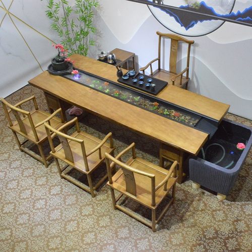 实木大板循环流水泡茶台家用办公接待功夫茶几茶桌椅组合创意茶台