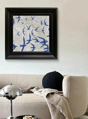 新中式客厅现代装饰挂画蓝色飞鸟卧室床头壁画鸟动物X玄关手绘油