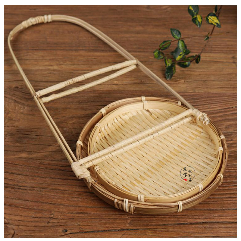 竹篮双层提篮手工竹编制品零食水果糕点J盘工茶道古风拍摄道具摆