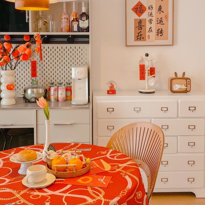 2025新年氛围k感桌布红色过蛇年餐桌茶几轻奢高级感桌垫圆桌台布