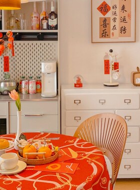 2025新年氛围k感桌布红色过蛇年餐桌茶几轻奢高级感桌垫圆桌台布