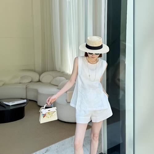 中国风刺绣夏季女短裤两件套