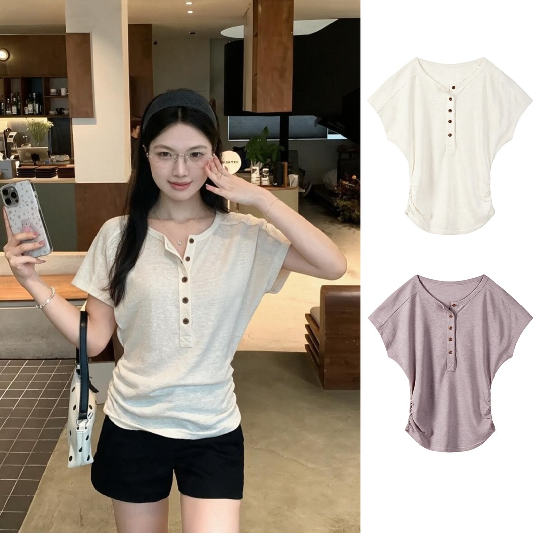 韩系亨利领蝙蝠袖显瘦长袖T恤
