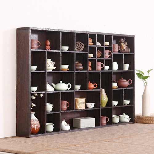实墙小博古架挂木置多架紫砂壶架子茶具架物宝格墙壁柜吊柜茶杯架