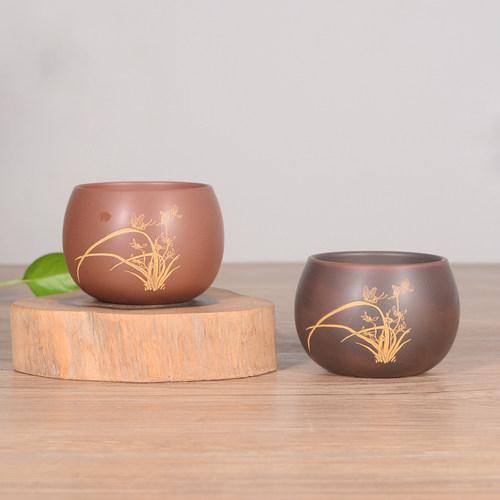 泥兴陶广西钦州坭兴陶主人专用品茗杯纯手工兰花茶杯100毫升包邮