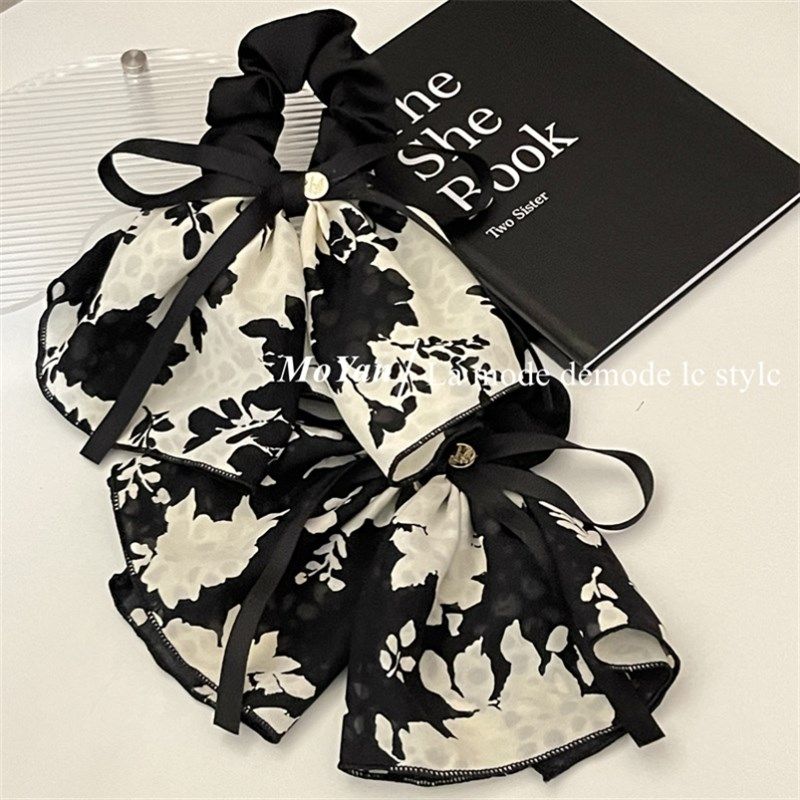 复古黑白印花蝴蝶结水墨裙摆发圈头绳女高级感温柔蝴蝶结发绳新款,户外/登山/野营/旅行用品,旅行发卡,淘宝优惠券,粉丝福利购,淘宝优惠卷