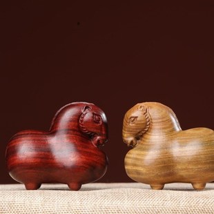 天然紫檀绿檀唐马随身把玩玄同实木质雕刻动物生肖马装 饰手把件木