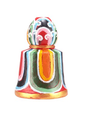 彩绘财神幡底座转金筒招财箭座y子锡杖实木彩绘底座手摇摆件圆口