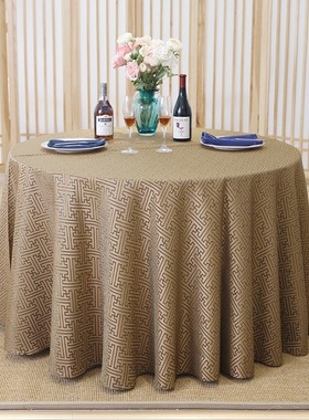 酒店餐厅台d布圆形蓝色迷宫格子桌布酒楼会议桌裙台裙定做