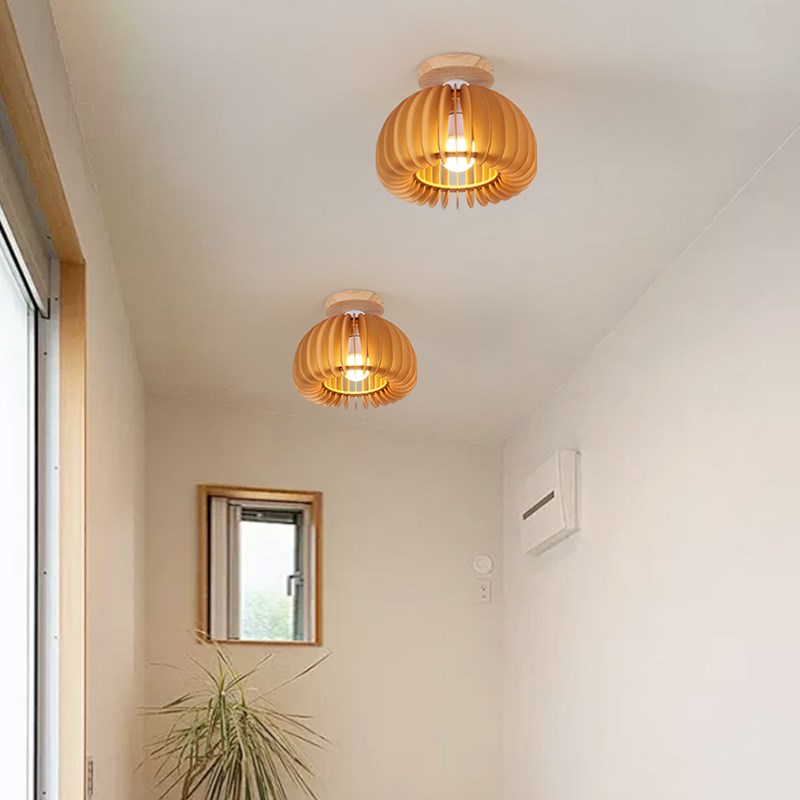 玄关过道卧室灯led吸顶u灯日式原木风灯具现代简约民宿氛围南瓜灯