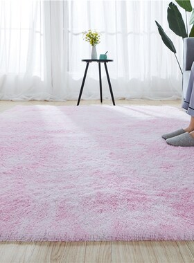 长方形加c厚丝毛渐变扎染地毯蓝色卧室床边长毛地毯地垫