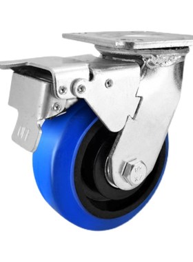 重型塑芯蓝色橡胶脚轮6寸8寸万D向轮静音耐磨易推省力手推车轮