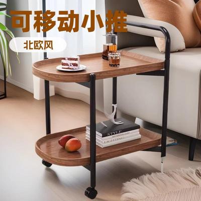 客厅可移动小推车茶几双层边几家用带轮子置物架沙发边几卧室桌子