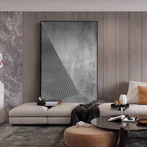 现代极简黑白灰线条风格抽象装饰画客厅玄关壁画高级感简约