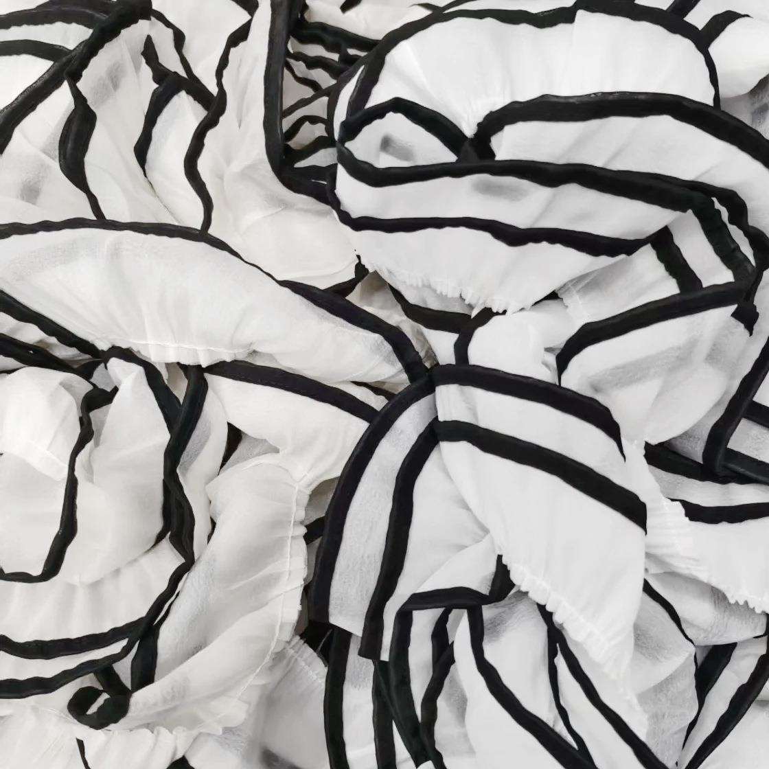 白色半透明百褶边蕾丝花边黑白拼色窗帘装饰绣花水溶刺绣辅料热销