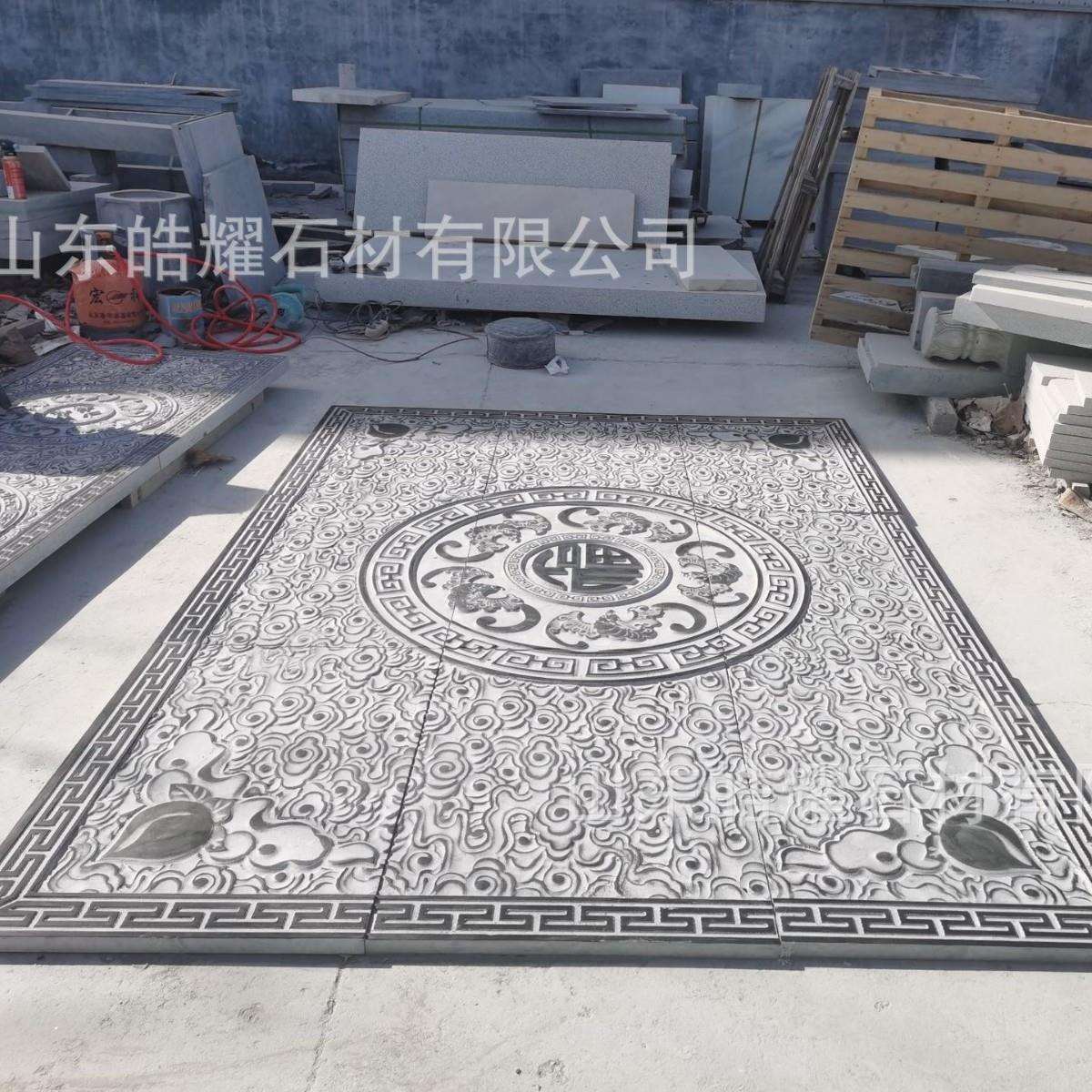 石雕浮雕壁画青石圆形镂空窗花仿古中式庭院青石地雕石雕浮雕