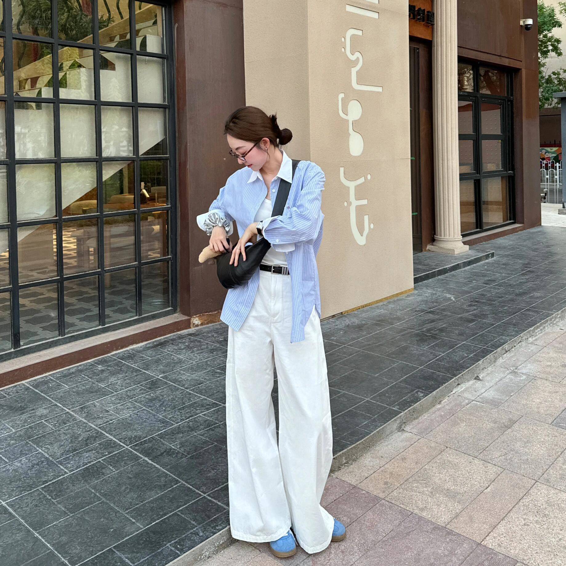 ATJ白色阔腿牛仔裤女2025新款宽松直筒小个子显瘦拖地长裤子夏季