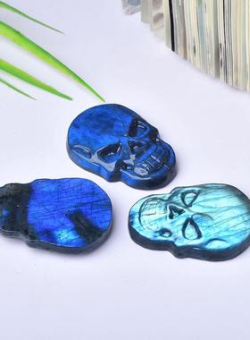 天然拉长石平面头骨蓝月光石原石矿石热销水晶雕刻摆件