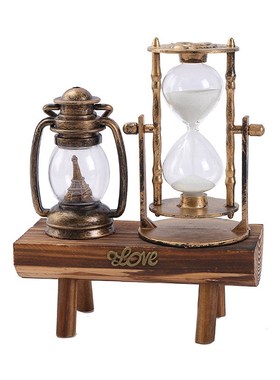 复古摆件灯塔沙漏摆件欧式发光路灯装饰木质底座风车沙漏摆饰