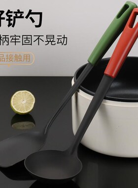 黑色精铁锅铲家用炒铲大漏勺汤勺炒E菜铲子厨房耐高温防滑防烫厨