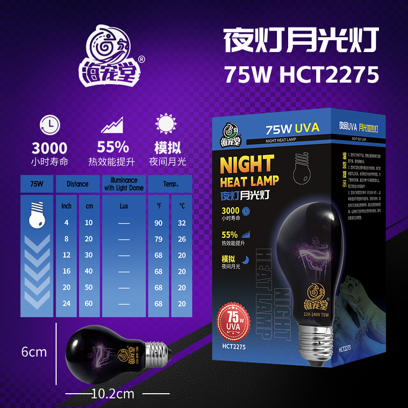 爬宠uva加热灯l爬虫陆龟蜥蜴箱守宫鬃狮日灯夜灯月光保温乌龟晒背