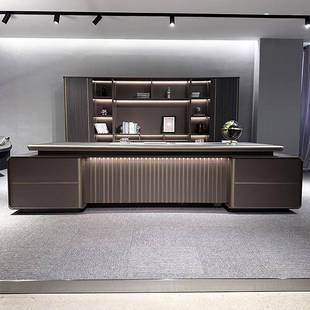 简约现代带灯新款总裁桌老板桌办公桌办公室高端轻奢大班台文件柜