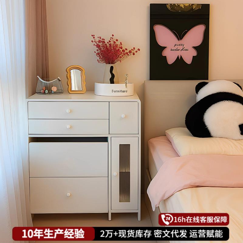 化妆桌床头柜一体卧室梳妆台奶油风女生简约收纳小书桌小型梳妆台