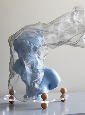 法式金属面纱女孩雕像蓝色艺术品雕塑创I意玄关客厅电视柜家居摆