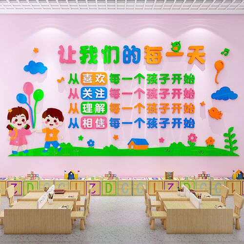 幼儿园墙面装饰环创主题墙贴开学场景走廊教室环境布W置材料文化
