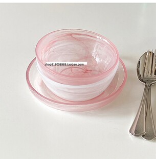 白异形玻璃餐具一人食餐盘早餐碗家用碗盘套装 blue粉 and