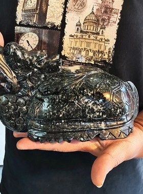 天然独山玉龙龟摆件玉石子母龟现代家居客厅装饰摆X放朋友送礼物