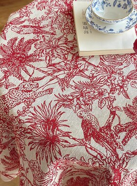 法式丛林桌布红色复古提花u餐桌布艺新年喜庆氛围感茶几布圆桌垫
