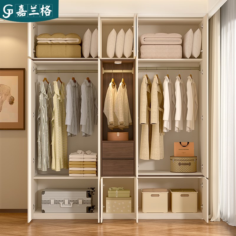 定制网红分段式衣柜家用卧室奶油中古风免拉手衣橱收纳小户.型9A5
