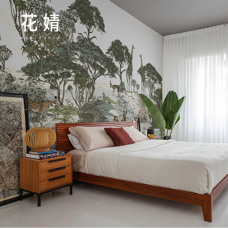 壁纸定制动物雨林丛林墙布法式客厅沙发背景墙纸民宿卧室无缝壁画
