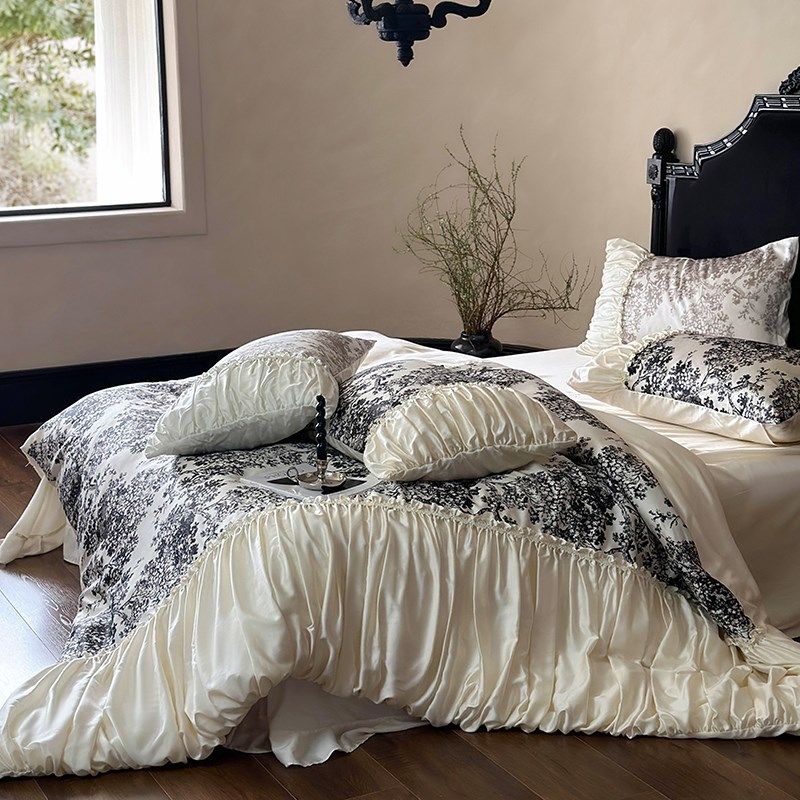 巴黎黑美人法式复古天丝四件套丝滑裸睡夏季冰丝高级感床单被套