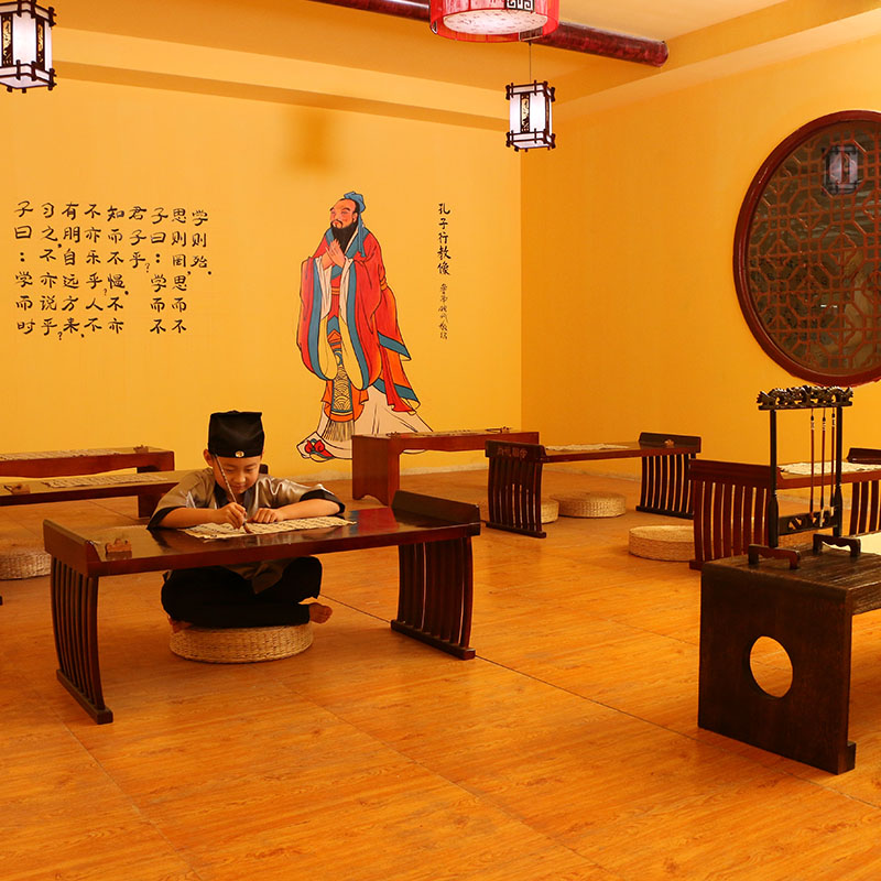仿古幼儿园国学桌椅实木儿童中式书法桌子绘画写字培训班马鞍课桌