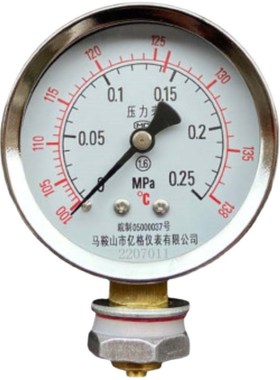 压力温度双刻度压力表手压消毒锅灭菌锅0-0.25MPaW带温度138度