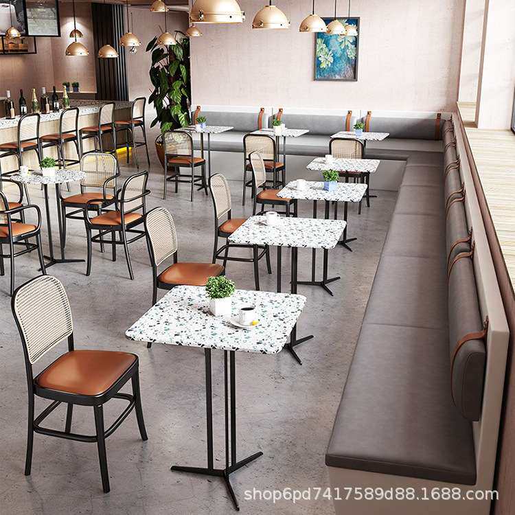 卡座沙发饭店奶茶店咖啡厅清吧桌椅组合餐厅大理石桌面收纳靠墙