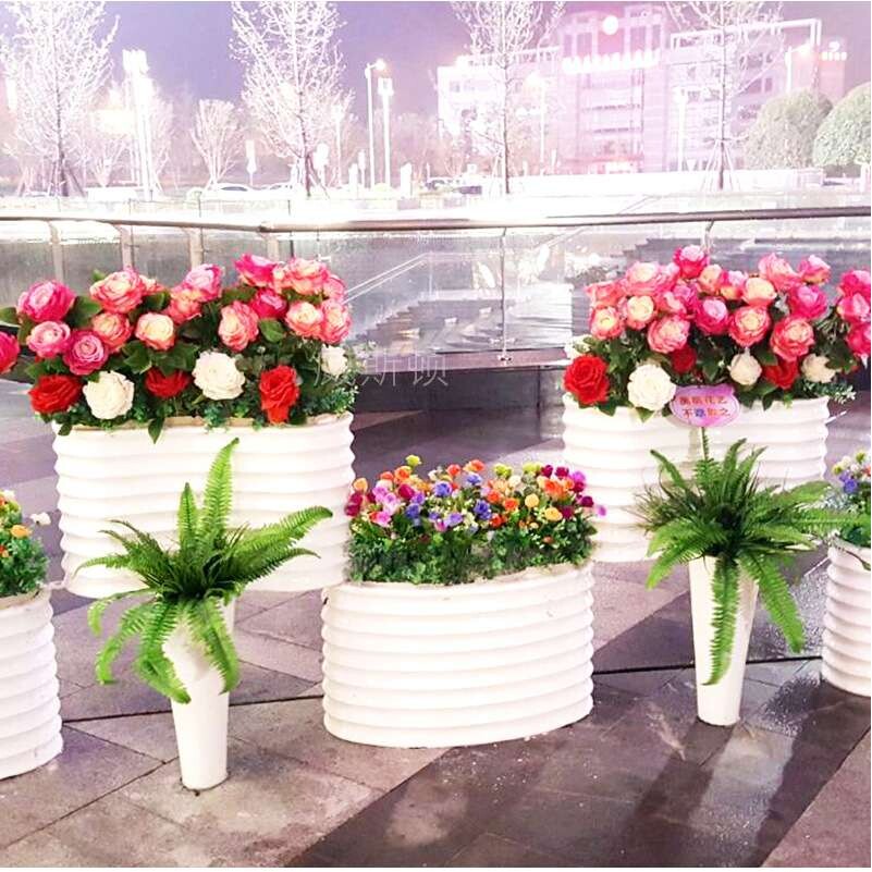 现代简约玻璃钢腰形组合花盆商场美陈户外园林种植景观花器花坛
