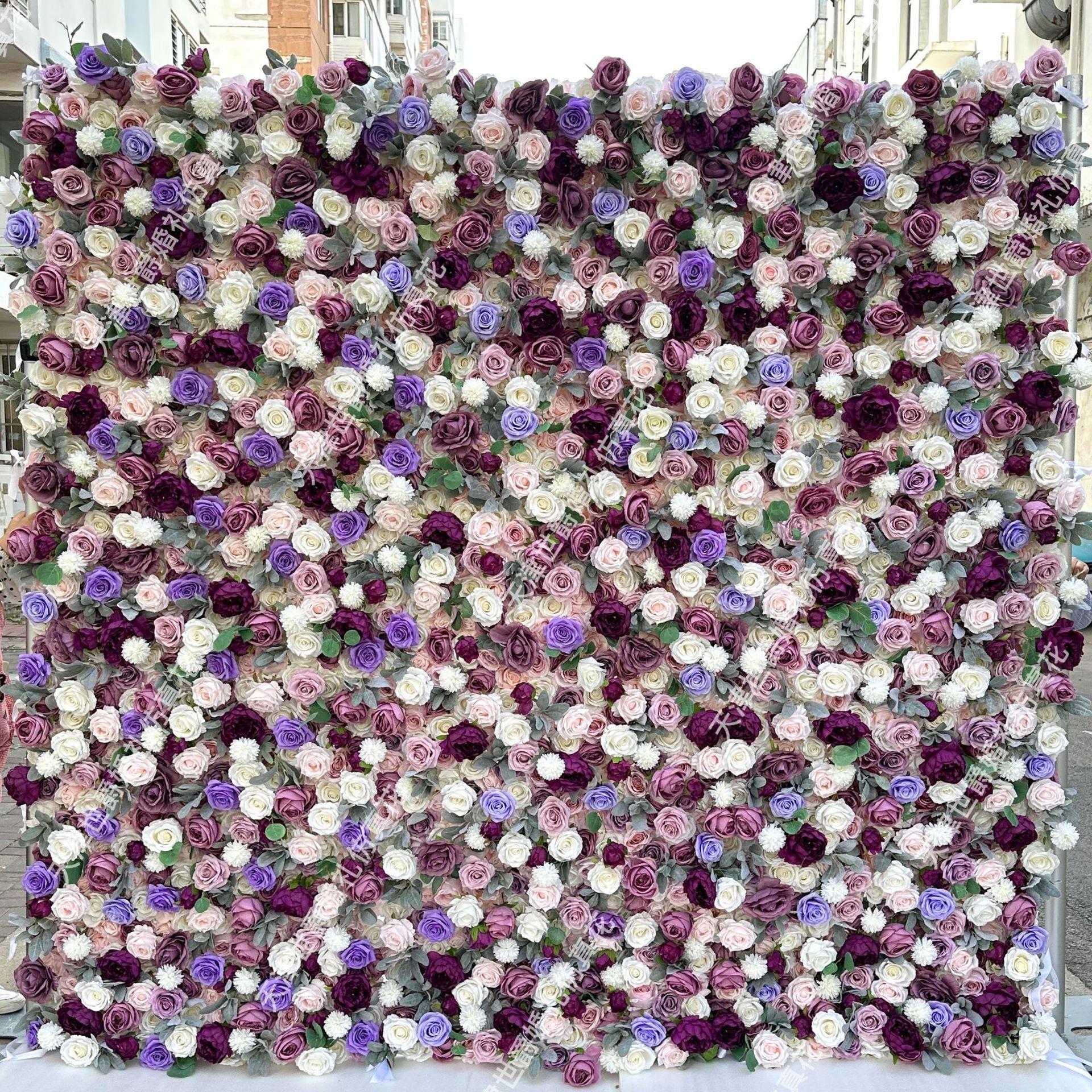 世爵热销婚庆装饰仿真花装饰瀑布背景紫色系2.4*2.4m花墙