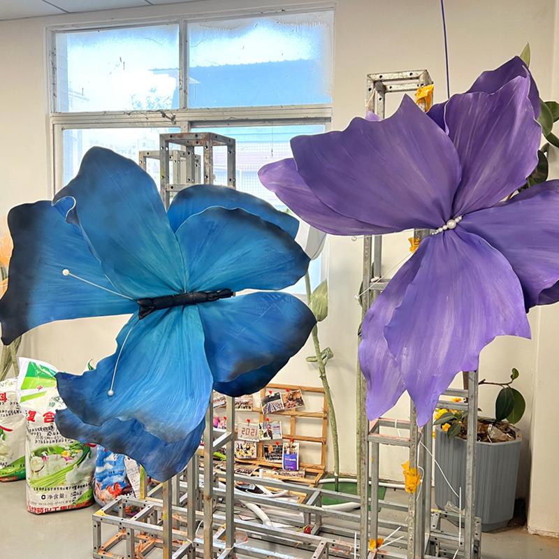 EVA蝴蝶工厂直出大型手绘喷色泡沫花商场中庭吊顶DP婚礼道具