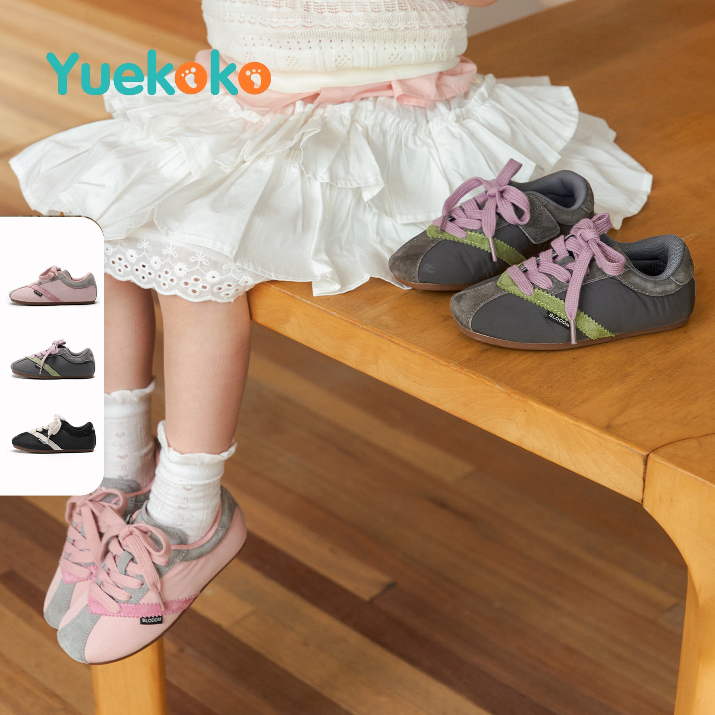 YUEKOKO秋季新款女童德训鞋软底魔术贴运动鞋儿童休闲鞋男童鞋