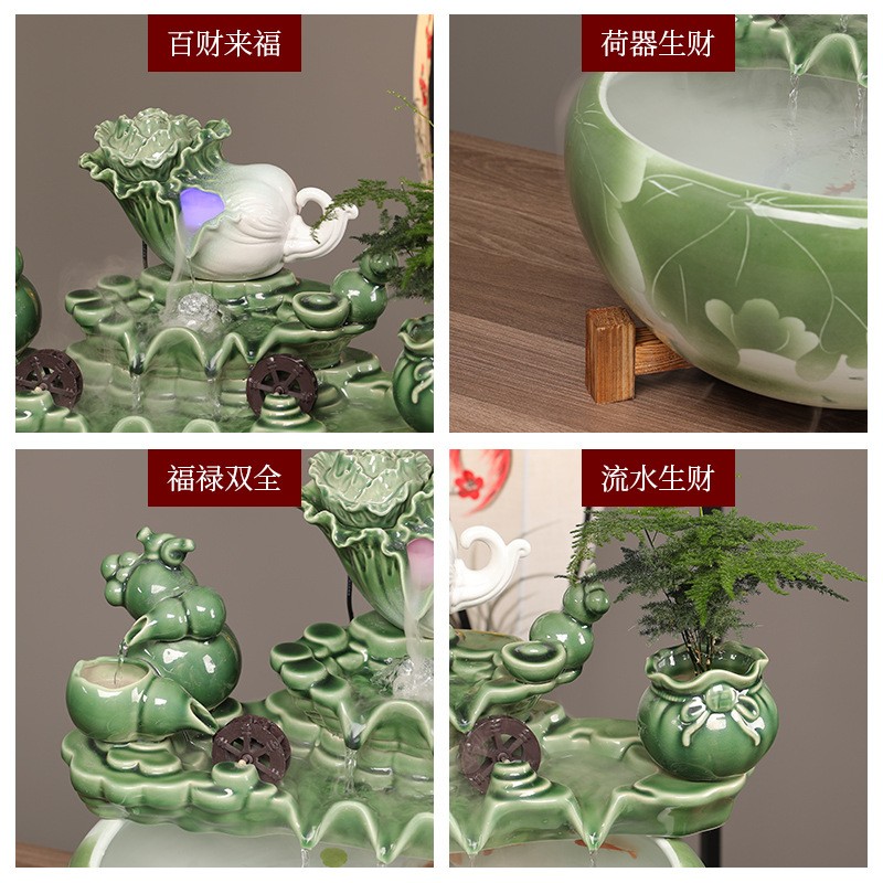 陶瓷鱼缸流水摆件喷泉家用小金鱼缸大号养鱼盆客厅加湿装饰品造景