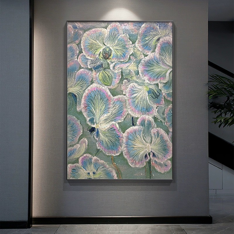 抽象绿色手绘油画酒店民宿玄关装饰画手工彩绘画轻奢肌理客厅挂画